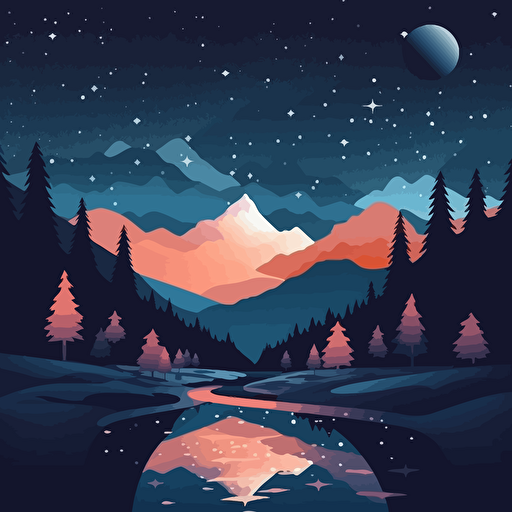 stary night, light lofi music, and bornfire, minimal, vector, illustration, swiss poster style