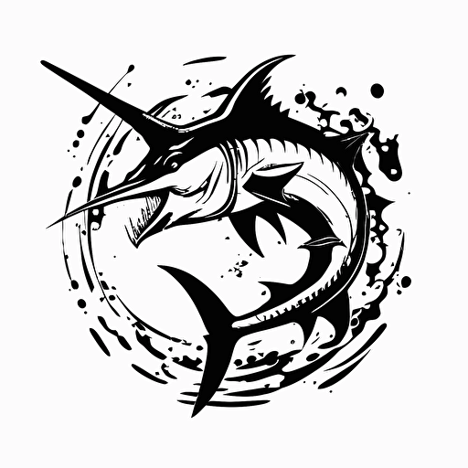 black and white swordfish vector art logo design with large bait in its mouth