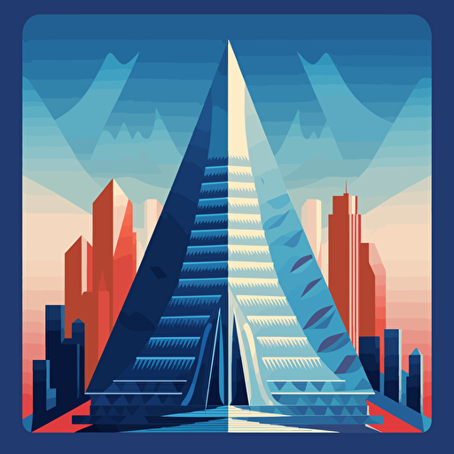 vector art colorful and playful, san francisco transamerica pyramid, 2 colors, blue shadows , 2d, contrasty shadows, flat with no perspective