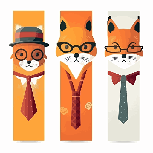 Fantastic Mr. Fox themed bookmark for elementary school students with simple design, happy style, white background, vector, cartoon, three colors