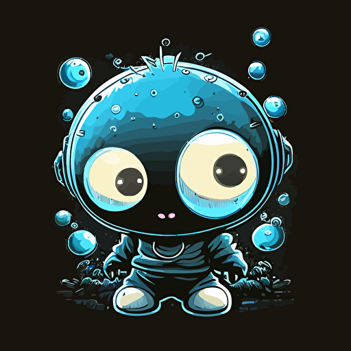 A baby astronaut monster, with one blue eye, smiling, black background, vector art , anime style