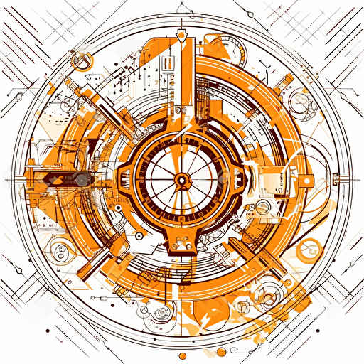 2D vector Oclock in geometry cyberpunk style. Colors: orange & white background