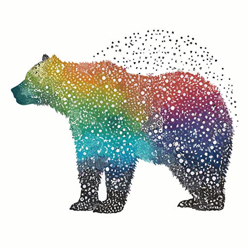 Pride bear made out of connected dots, vector art, ink, white background