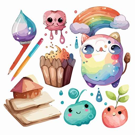 cute, detailed, cartoon style, 2d watercolor clipart vector, creative and imaginative, hd, white background