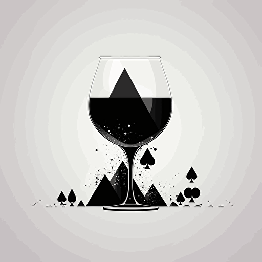 minimal vectorial artwork, goblet shape, ace of spades, poker card design, minimal, vectorial art, black and white, regal and decisive atmosphere, wine related