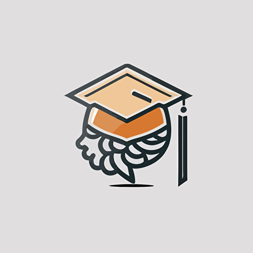design a minimal vector logo, outlined personificated brain wearing a graduation cap, white background