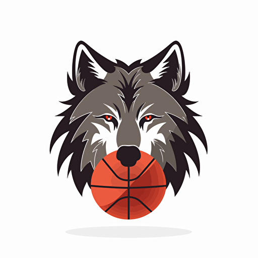 simple vector logo::1 wolf basketball, detailed, white background