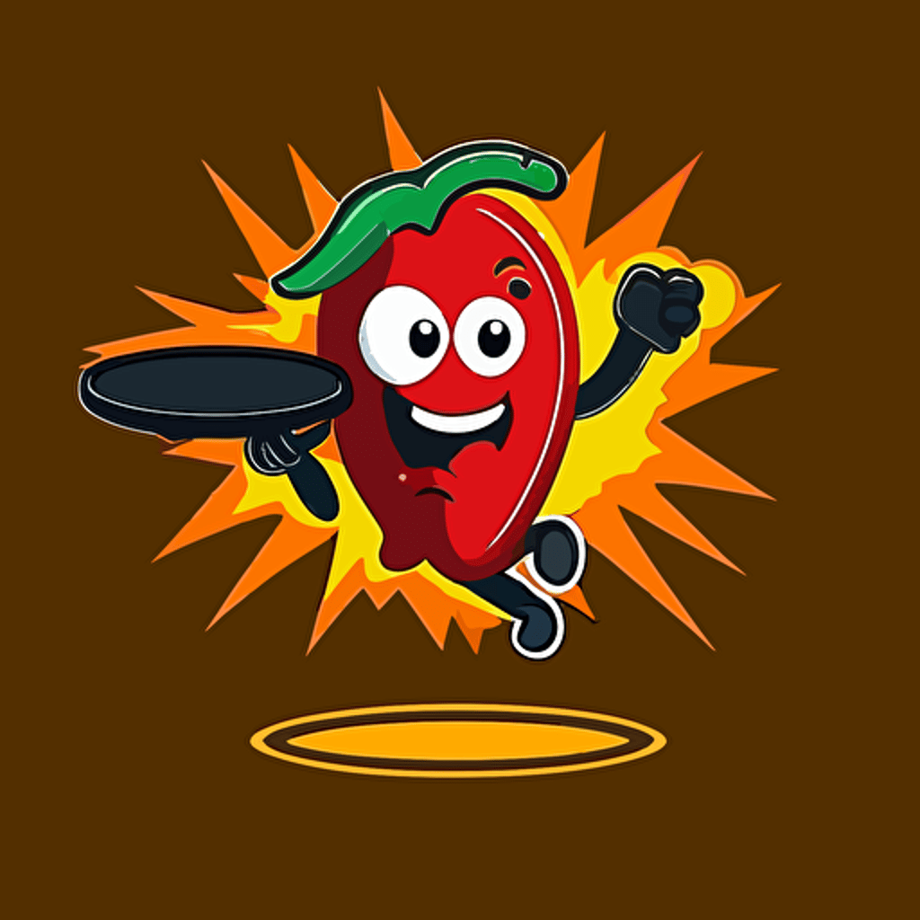 a sports mascot logo of a chilli with fireball ping pong, simple, vector