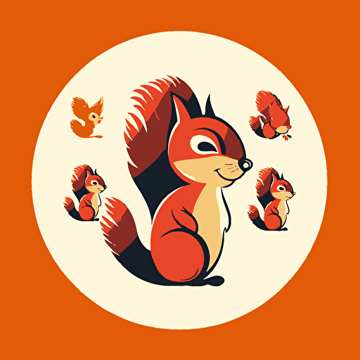 Brand design with a mascot logo of a squirrel in the style of pixar, vector, paul rand