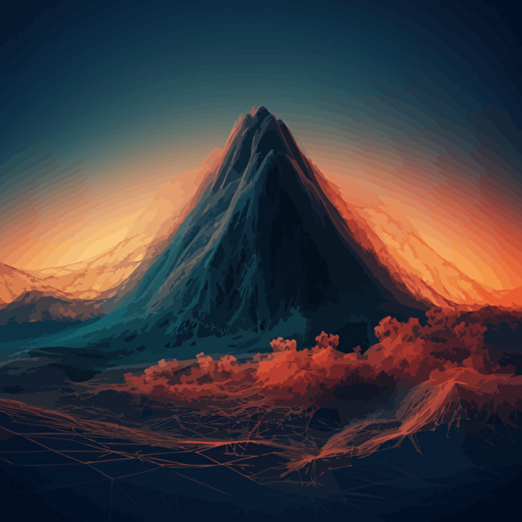 a glorious and aesthetic artwork of an abstract wireframe vector mesh volcano in a surreal setting