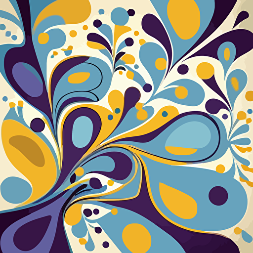 PATTERN FLOWER AND ORGANIC FORMS IN VECTOR STYLE, PURPLE, YELLOW AND BLUE