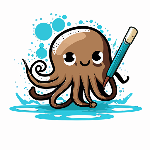 an octupus riding a paint brush, vector art, simple, cartoon, vector logo