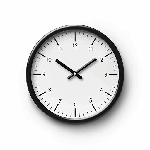minimal clock only sans serif numbers and minute tickers. black and white design only. no shadows. flat. vector. svg.