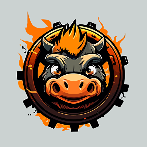 Logo for Bosco company, Circular tyre burning rubber, warthog, side shot, cartoon eyes, friendly but focused, wry smile, vector logo, vector art, emblem, simple, cartoon, 2d