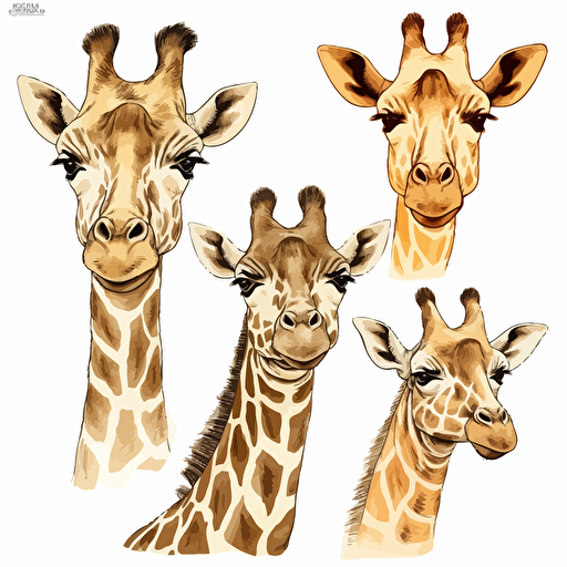 A vector illustration of four Giraffe Head in the clipart, high quality digital drawing, isolated white background