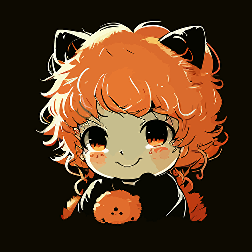 A baby fur, orange eyes, smiling, black background, vector art , anime style