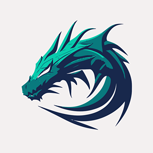 Minimalist iconic logo of sea serpent, blue, emerald, futuristic, vector, on white background