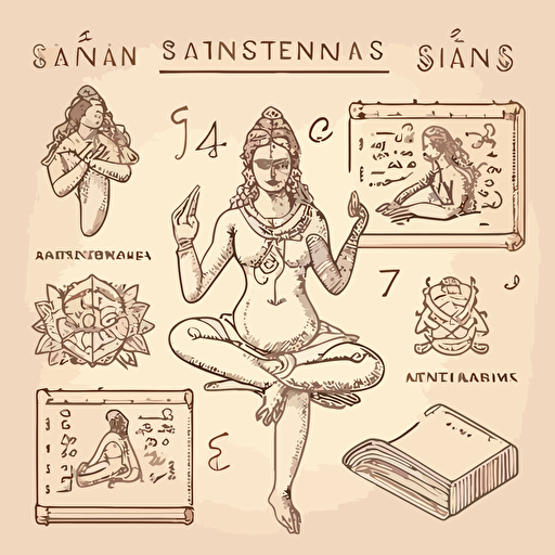 sanskrit knowledge mathematics devanagari asana shankara meditation isometric hand drawn sketches line drawing illustration vector flat art