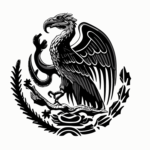 simple mascot retro iconic logo of mexican eagle with snake black vector, on white background