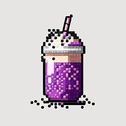 a simple pixel art of a purple bubble tea, white background, vector