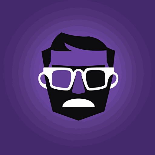 cool nerd head, logo, vector, cartoon, glasses, letter NK, minimal, material design, flat design, coding, programmer, technology, YouTube channel, white color, dark purple color, black color, clean gray background