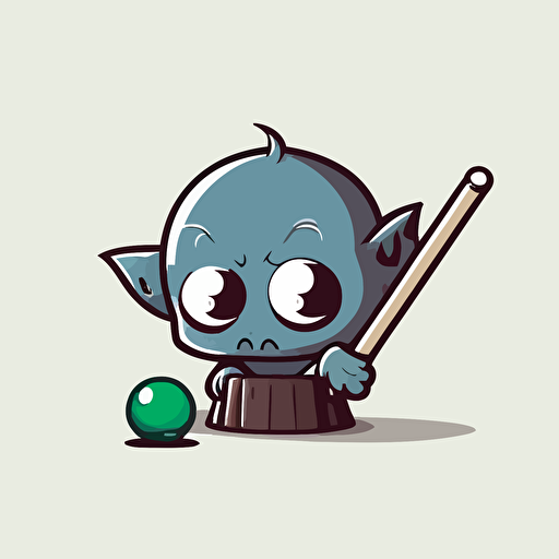 imp playing pool, vector logo, vector art, emblem, simple cartoon, 2d, no text, white background
