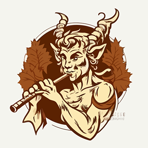 faun playing the flute, vector logo, vector art, emblem, simple cartoon, 2d, no text, white background