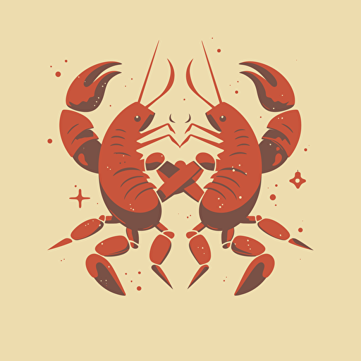simple logo for two dancing crayfish restaurant, retro, vector flat, PNG, SVG, flat shading, solid background, mascot, logo, vector illustration, masterwork, 2D, simple, illustrator