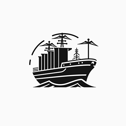 a vector design logo in black and white minimalist style with ship and container shape