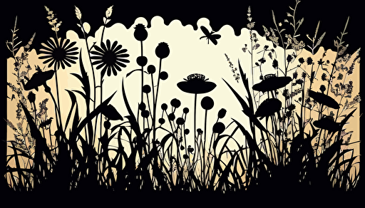 silhouette of a flower meadow, vector drawing, two-tone,