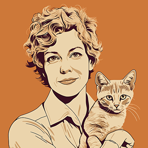vector art style, 42 year old white female exec, short curly hair, holding a cat, in the style of Michael Parks