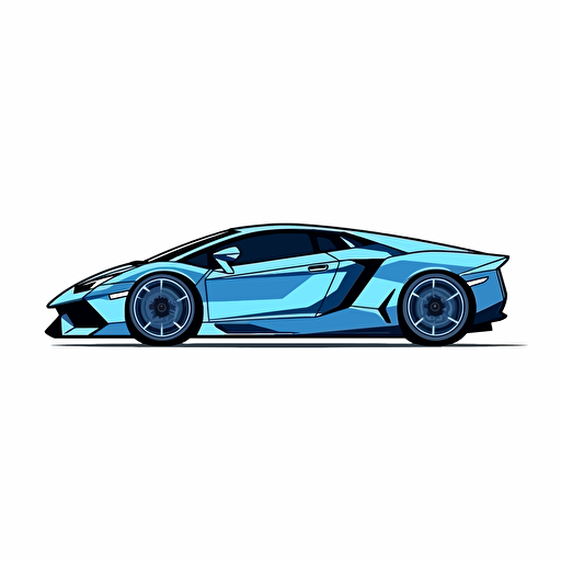 blue sport car front right side simple 2d cartoon vector sticker style white background