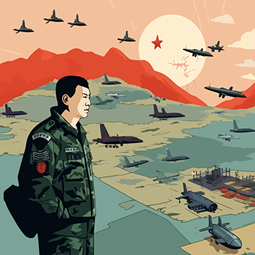 a vector image of chinese military bases in the background of #0d2d36
