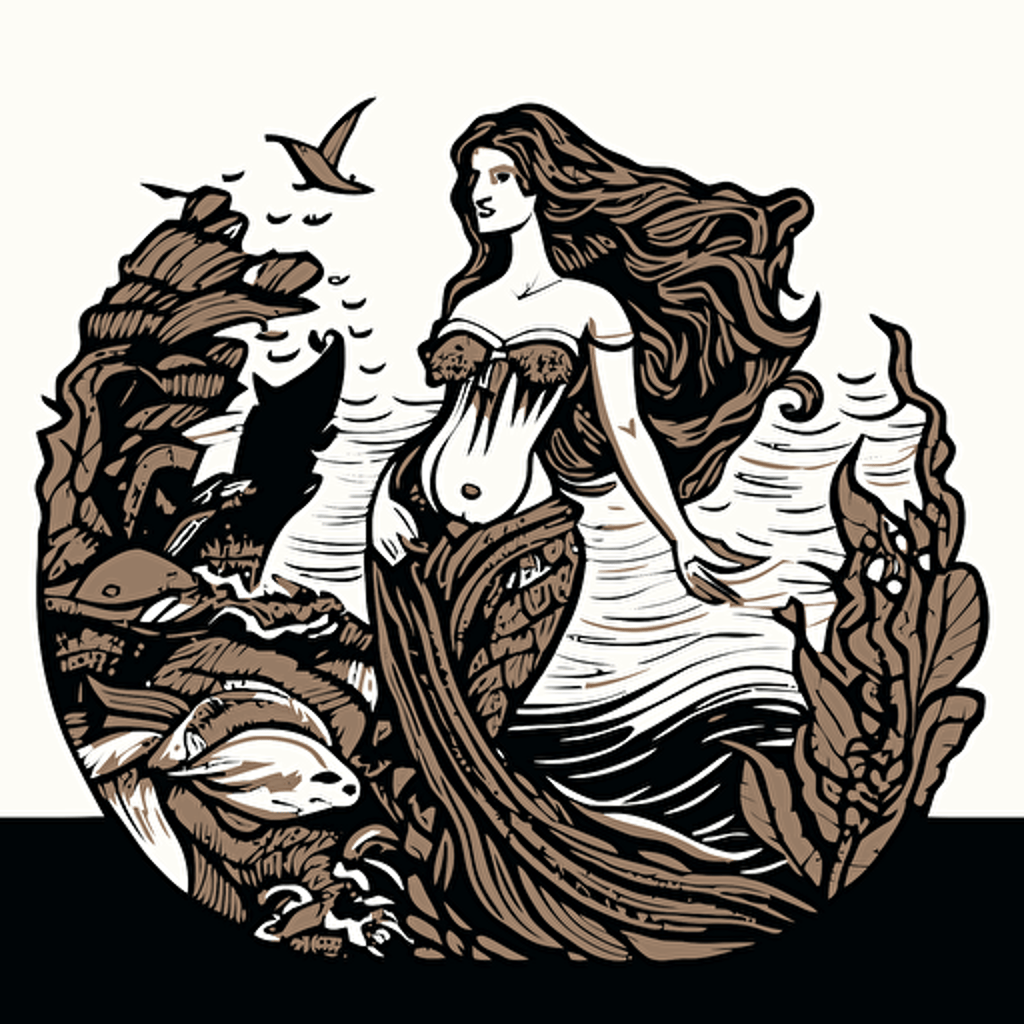 medieval Mermaid siren woodcut vector white background