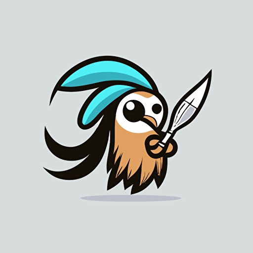 a mascot logo of a squid holding a feather quill, simple, vector