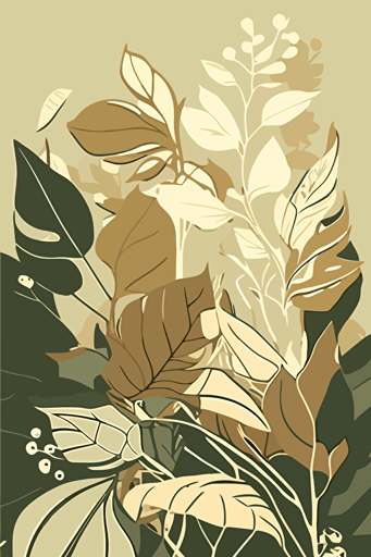 Neutral beige and green abstract botanical illustration, vector