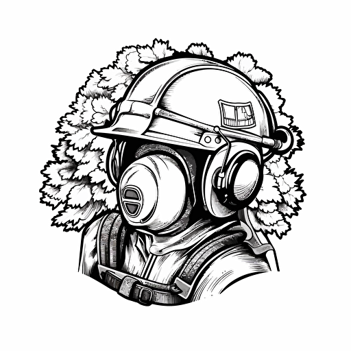 create a logo of an arborist/ faller helmet. Ear defenders. Black and white vector design. Simplify as much as possible. Leave enough detail to identify the type of helmet it is used for