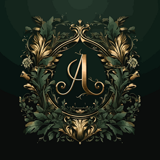 A letter designed in luxury style, pine green color, illustraor, vectors