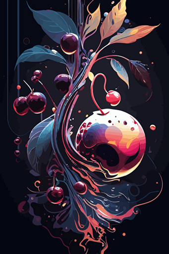 A painting of a abstract cherry, subdued colors, digital art, martin ansin, oil painting , detailed vectorart