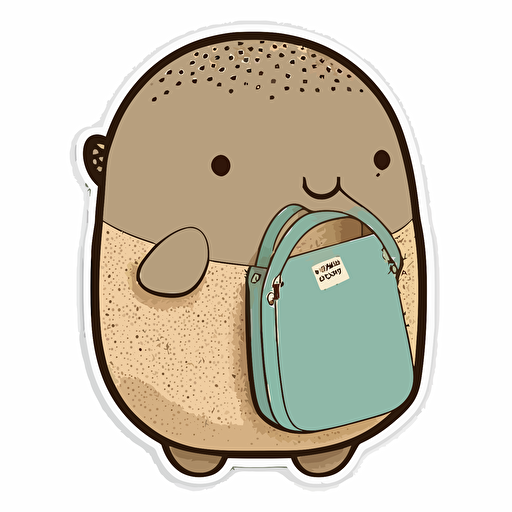 die-cut sticker, cute kawaii glyptodon with bag sticker, white background, illustration minimalism, modern design, vector, oceanic tones.