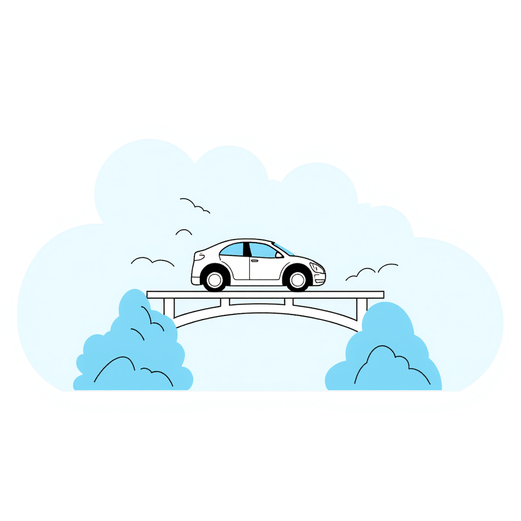 a car driving on a bridge