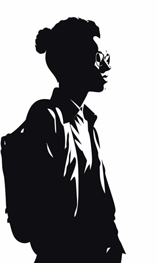 black and white silhouette of young black startup founder, vector, comic style