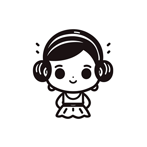 Chubby leia princess illustration, looking at the camera, minimal, outline strokes only, black and white, logo, vector, white background