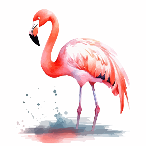 flamingo, detailed, cartoon style, 2d watercolor clipart vector, creative and imaginative, hd, white background