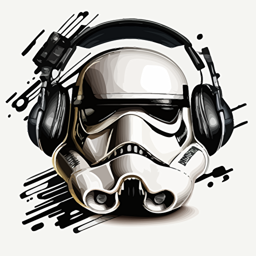 star wars storm trooper wearing head phones white background vector style