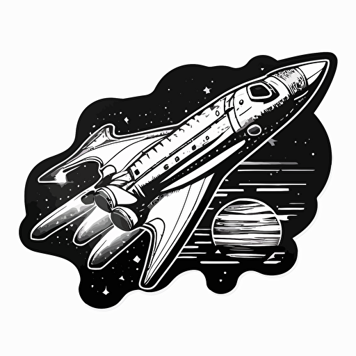 Space galaxy spaceship sticker vector contour design white background