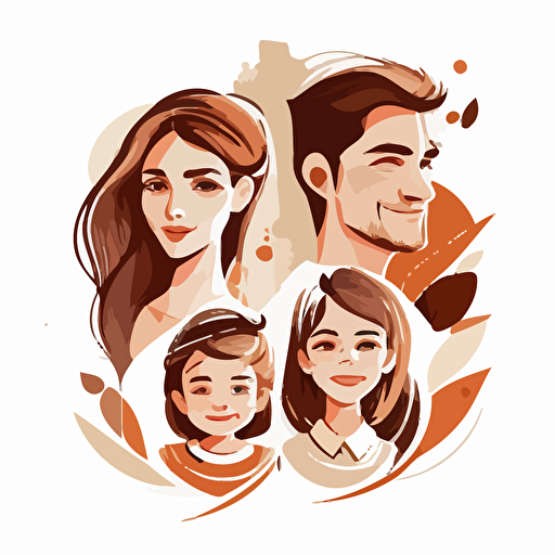 family of 4, happy, vector, white background