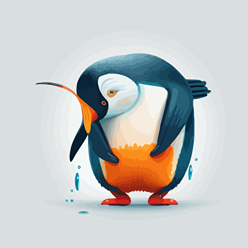 Silly penguin vector sliding on its belly on a white background