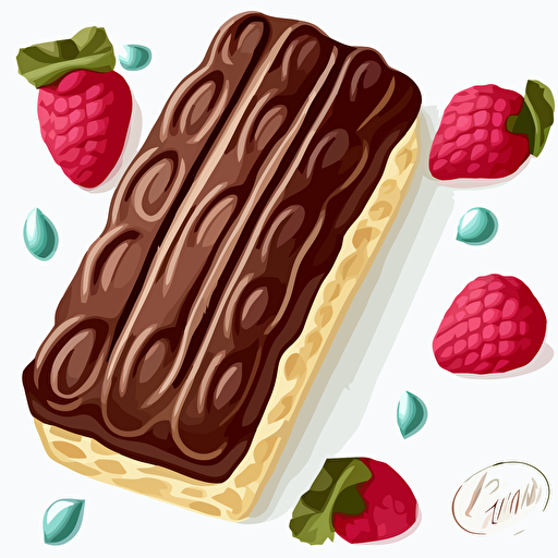 minimalistic vector illustration of french chocolate with raspbery eclair on white backgorund use 5 solid colors no gradients