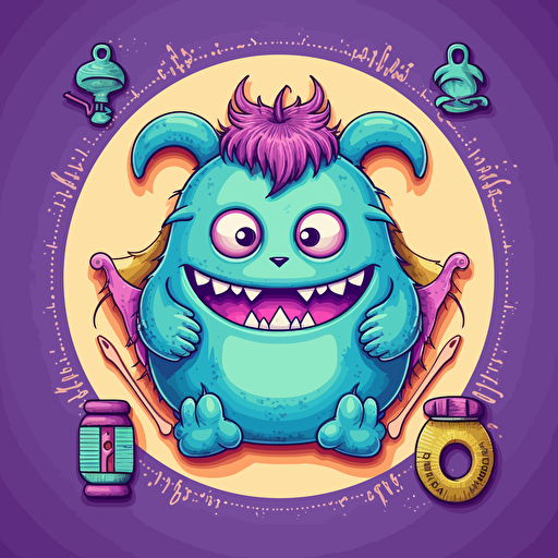vector illustration, logo, a tailor monster, cute, soft colors